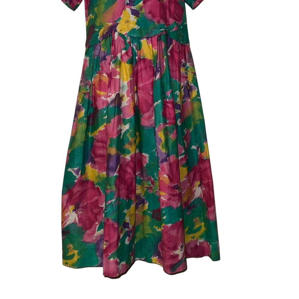 Vintage Cary San Francisco Dress Big Girls 14 Bright Floral Modest Long Maxi - Picture 5 of 10